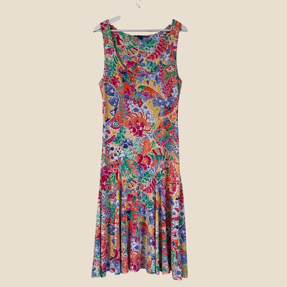 Lauren Ralph Lauren‎ Womens Boho Floral Paisley Midi Dress Sleeveless Size M
